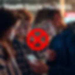 Youth Social Media Ban A group of teenagers looking at a smartphone with a red crossed-out symbol over it, symbolizing social media bans for youth