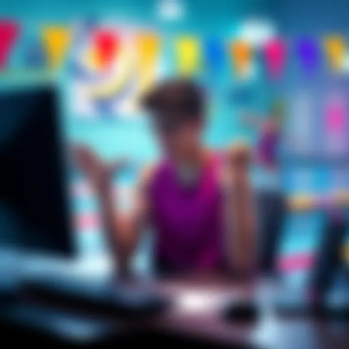 A frustrated advertiser sitting at a computer, struggling with image generation for youth swim clubs amidst censorship issues
