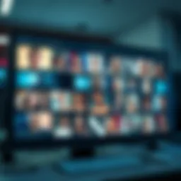 A representation of YouTube's new AI tool scanning video content for celebrity likenesses, showing a screen with celebrity images and video thumbnails.