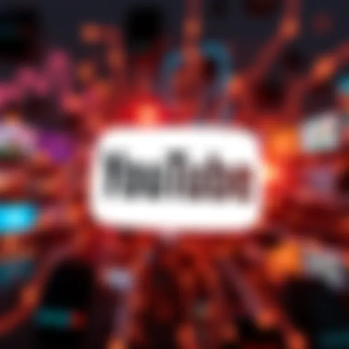 YouTube logo surrounded by digital graphics representing AI-generated content