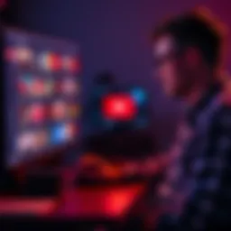 A content creator reviewing YouTube thumbnails on a computer, considering the impact of AI on his work process.