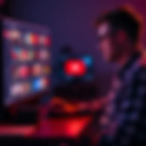 A content creator reviewing YouTube thumbnails on a computer, considering the impact of AI on his work process.