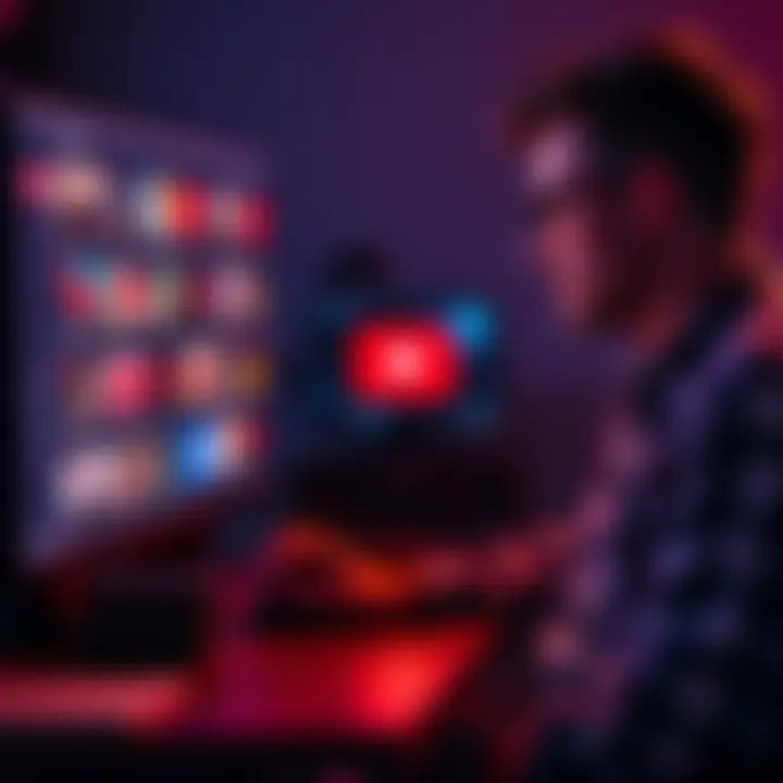 A content creator reviewing YouTube thumbnails on a computer, considering the impact of AI on his work process.