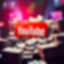 YouTube logo surrounded by stacks of cash, representing incentives for creators