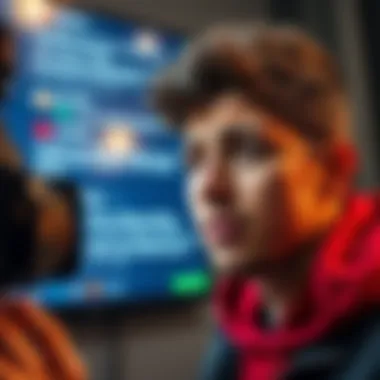 A YouTuber with a concerned expression speaks to the camera about bullying and social isolation among boys, with a background of supportive comments from viewers on a screen.