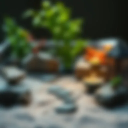 A serene Zen garden setup featuring sand, stones, and miniature plants, inviting creativity and relaxation.