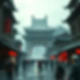 Concept art depicting a zombie apocalypse scene set in a Chinese city, featuring zombies roaming the streets among traditional architecture.