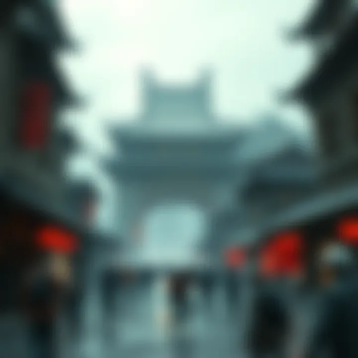 Concept art depicting a zombie apocalypse scene set in a Chinese city, featuring zombies roaming the streets among traditional architecture.