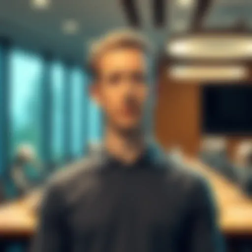 Mark Zuckerberg stands in front of a conference room with a serious expression, discussing the freeze on AI hiring amid economic concerns.
